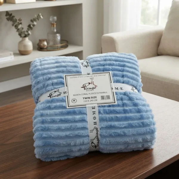 Manta Acanalada Estambul Picaso 1 1/2 Plazas 150x240 Liso 1 Kg Celeste