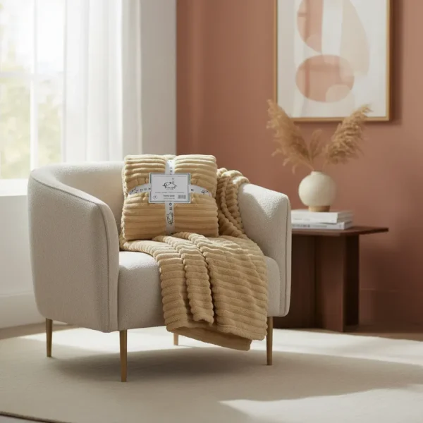 Manta Acanalada Estambul Picaso King 270 X 240 Liso Acanalado 1.8 Kg Beige