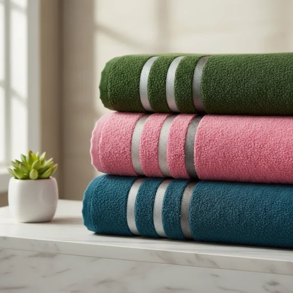 Set X3 Toallones Teka 70x130cm 100% Algodón 380gr Petroleo-rosa-verde