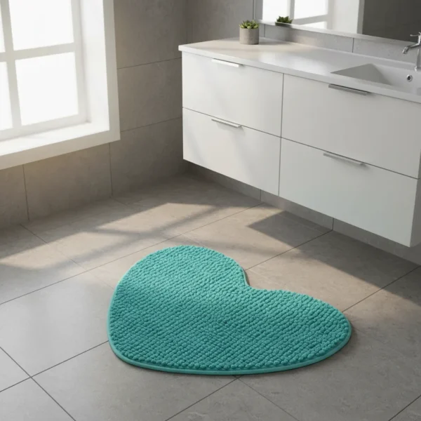Alfombra De Baño Shaggy Antideslizante Absorbente Corazón Verde Corazón
