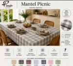 Mantel Picaso Cuadrille Picnic 250x155 Rectangular 80%aLG. Celeste Cuadrillé - Imagen 4