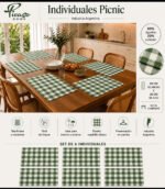 Set X6 Individual Cuadrille Picaso Picnic 45x32 80%algodon Verde Cuadrille Picnic - Imagen 4