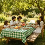 Mantel Picaso Cuadrille Picnic 250x155 Rectangular 80%aLG. Verde Cuadrillé - Imagen 5
