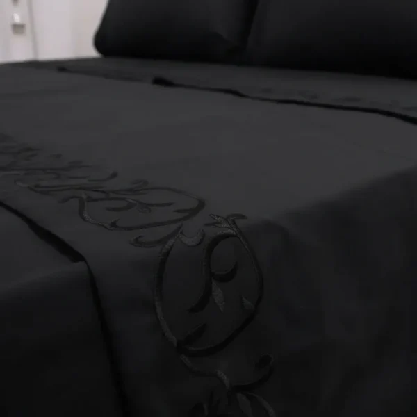 Juego De Sabanas Queen Size 600 H Premium Bordadas Negro