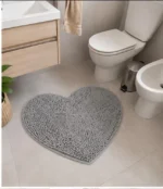 Alfombra De Baño Shaggy Antideslizante Absorbente Corazón Gris Corazón
