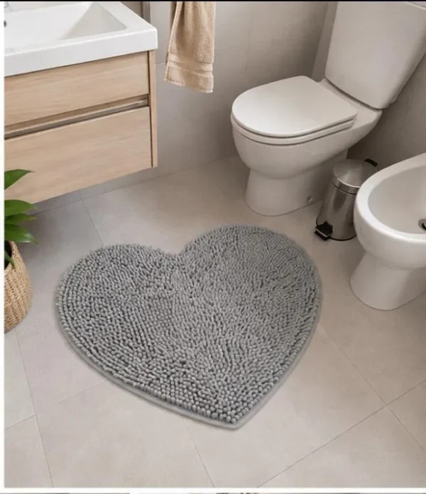 Alfombra De Baño Shaggy Antideslizante Absorbente Corazón Gris Corazón
