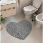 Alfombra De Baño Shaggy Antideslizante Absorbente Corazón Gris Corazón - Imagen 2