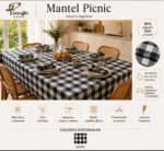 Mantel Picaso Cuadrille Picnic 250x155 Rectangular 80%aLG. Negro Cuadrillé - Imagen 3