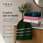Set X3 Toallones Teka 70x130cm 100% Algodón 380gr Petroleo-rosa-verde - Imagen 2