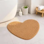 Alfombra De Baño Shaggy Antideslizante Absorbente Corazón Ocre Corazón - Imagen 3