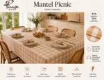 Mantel Picaso Cuadrille Picnic 250x155 Rectangular 80%aLG. Beige Cuadrillé - Imagen 2