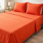 Juego De Sabanas Queen Size 200 Hilos 160 X 200 + 30 Hotel Naranja Liso - Imagen 6