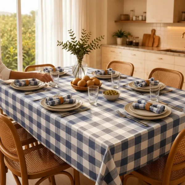 Mantel Picaso Cuadrille Picnic 200x155 Rectangular 80%aLG. Azul Cuadrillé
