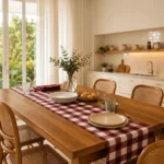 Camino De Mesa Picaso Cuadrille Picnic 40x200 80%algodon Bordó Cuadrillé