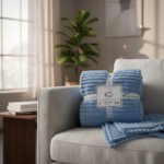 Manta Acanalada Estambul Picaso King 270 X 240 Liso Acanalado 1.8 Kg Celeste