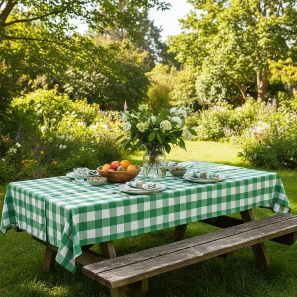 Mantel Picaso Cuadrille Picnic 200x155 Rectangular 80%aLG. Verde Cuadrillé