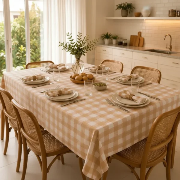 Mantel Picaso Cuadrille Picnic 200x155 Rectangular 80%aLG. Beige Cuadrillé
