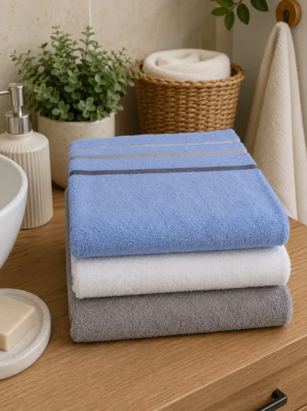 Set X3 Toallones Teka 70x130cm 100% Algodón 380gr Blanco-celeste-gris