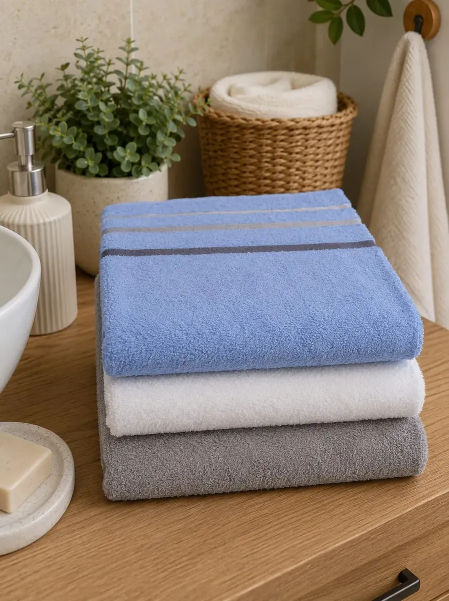 Set X3 Toallones Teka 70x130cm 100% Algodón 380gr Blanco-celeste-gris Set X3 Toallones Teka 70x130cm 100% Algodón 380gr Blanco-celeste-gris - Imagen 1