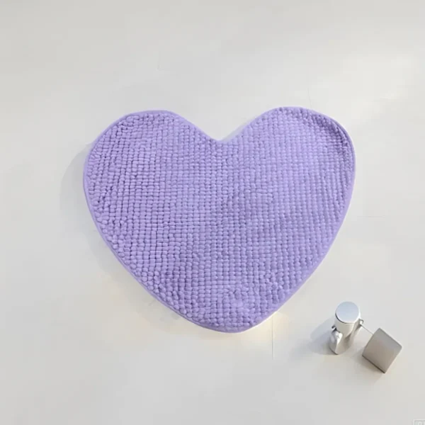 Alfombra De Baño Shaggy Antideslizante Absorbente Corazón Lila Corazón