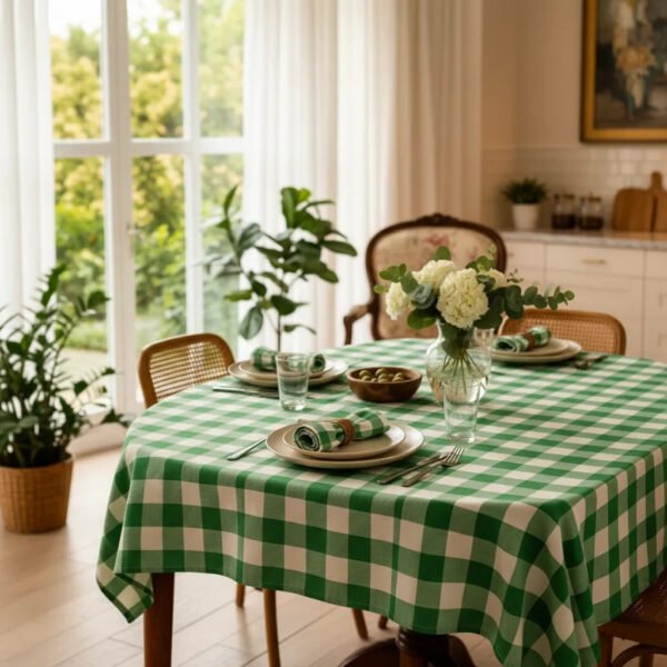 Mantel Picaso Cuadrille Picnic 250x155 Rectangular 80%aLG. Verde Cuadrillé