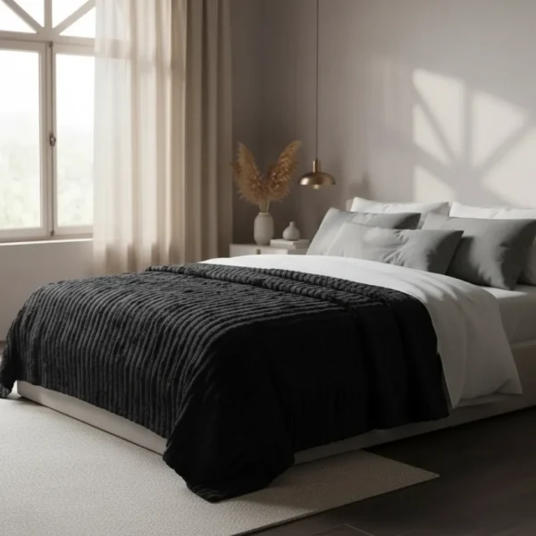Manta Acanalada Estambul Picaso 2 1/2 Plazas 220x240 Liso Acanalado 1 Kg Negro