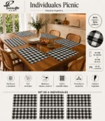 Set X6 Individual Cuadrille Picaso Picnic 45x32 80%algodon Negro Cuadrille Picnic - Imagen 5