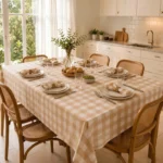 Mantel Picaso Cuadrille Picnic 200x155 Rectangular 80%aLG. Beige Cuadrillé - Imagen 2