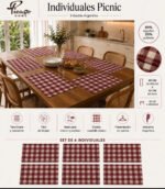 Set X6 Individual Cuadrille Picaso Picnic 45x32 80%algodon Bordó/rojizo Cuadrille Picnic - Imagen 4