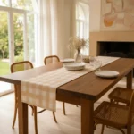 Camino De Mesa Picaso Cuadrille Picnic 40x250cm 80%algodon Beige Cuadrillé