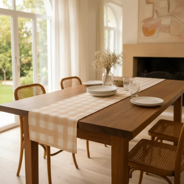 Camino De Mesa Picaso Cuadrille Picnic 40x250cm 80%algodon Beige Cuadrillé