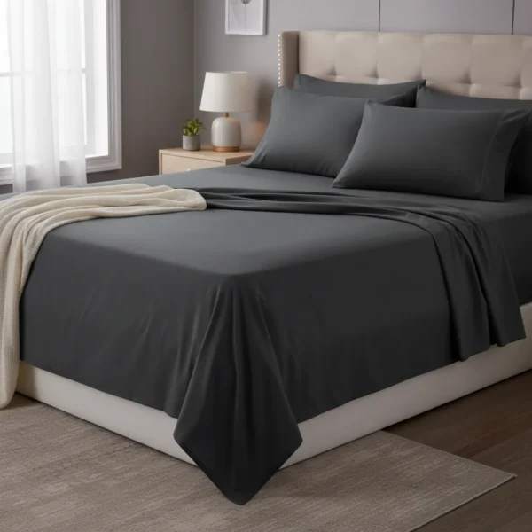 Juego De Sabanas Queen Size 200 Hilos 160 X 200 + 30 Hotel Gris Oscuro