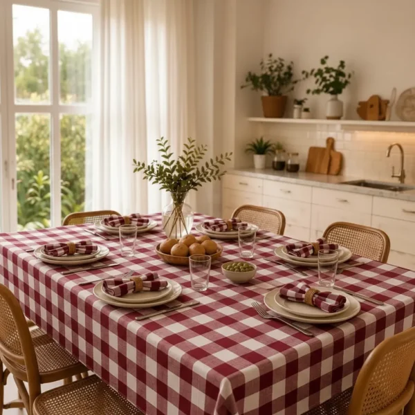 Mantel Picaso Cuadrille Picnic 250x155 Rectangular 80%aLG. Bordó Cuadrillé