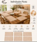 Set X6 Individual Cuadrille Picaso Picnic 45x32 80%algodon Beige Cuadrille Picnic - Imagen 3