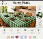Mantel Picaso Cuadrille Picnic 250x155 Rectangular 80%aLG. Verde Cuadrillé - Imagen 3