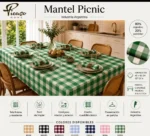 Mantel Picaso Cuadrille Picnic 200x155 Rectangular 80%aLG. Verde Cuadrillé - Imagen 6