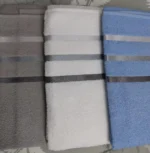 Set X3 Toallones Teka 70x130cm 100% Algodón 380gr Blanco-celeste-gris - Imagen 3