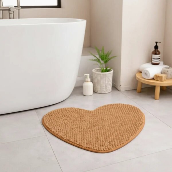 Alfombra De Baño Shaggy Antideslizante Absorbente Corazón Ocre Corazón
