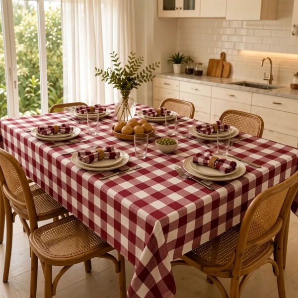 Mantel Picaso Cuadrille Picnic 200x155 Rectangular 80%aLG. Bordó Cuadrillé