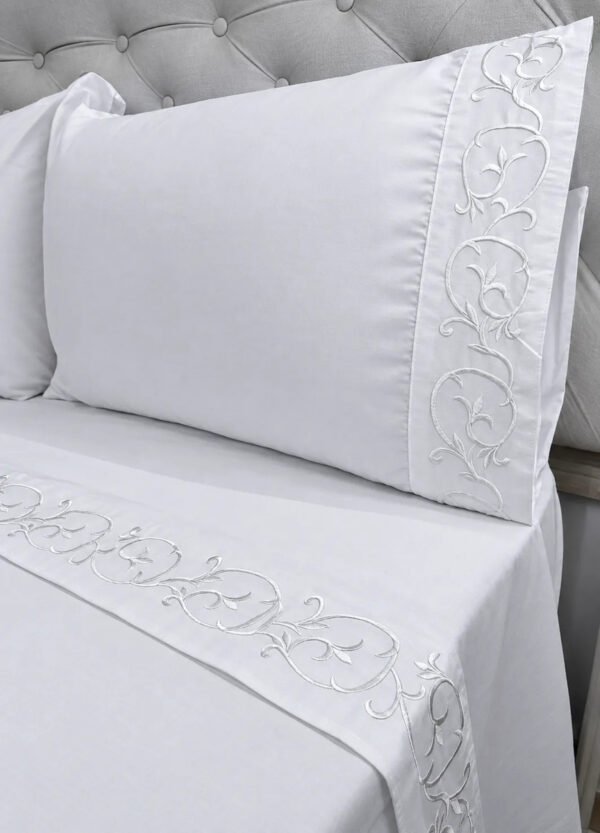 Juego De Sabanas Queen Size 600 H Premium Bordadas Blanco