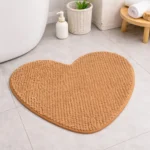 Alfombra De Baño Shaggy Antideslizante Absorbente Corazón Ocre Corazón - Imagen 2