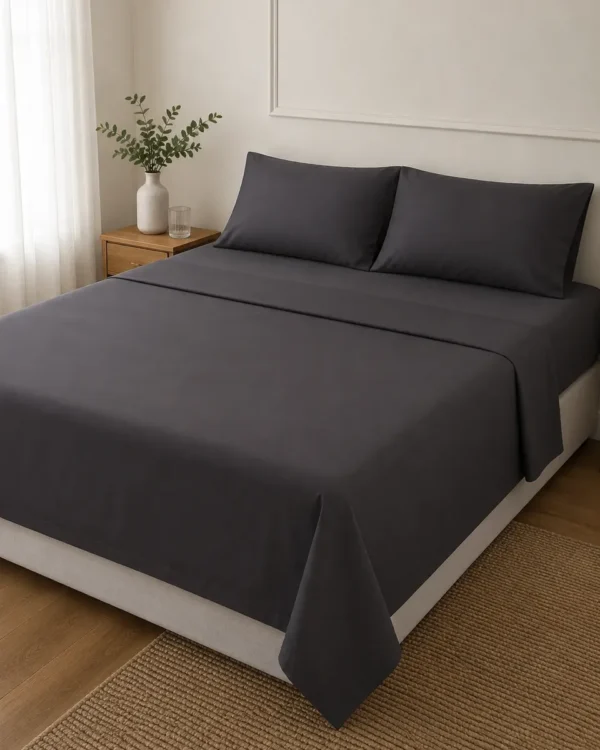 Juego De Sabanas 2 1/2 Plazas 140 X 190 + 25 Hotel Gris Oscuro
