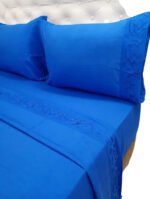 Juego De Sabanas 2½ Pl 600 H Premium Bordadas Azul Liso - Imagen 5