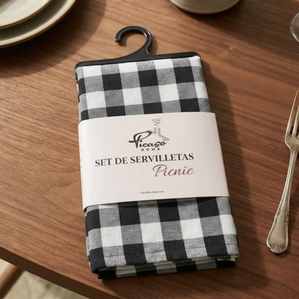 Set X6 Servilletas Picnic Picaso 80% Algodón 45x45 Negro Cuadrille Picnic
