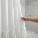 Cortina De Baño Gasa Arrugada C/faldón 180x180 100% Algodón Off White Gasa Arrugada