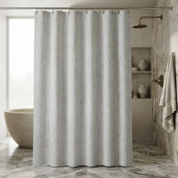 Cortina De Baño Simil Lino Gris 180x195 Jaspeada Gris Simil Lino Jaspeada