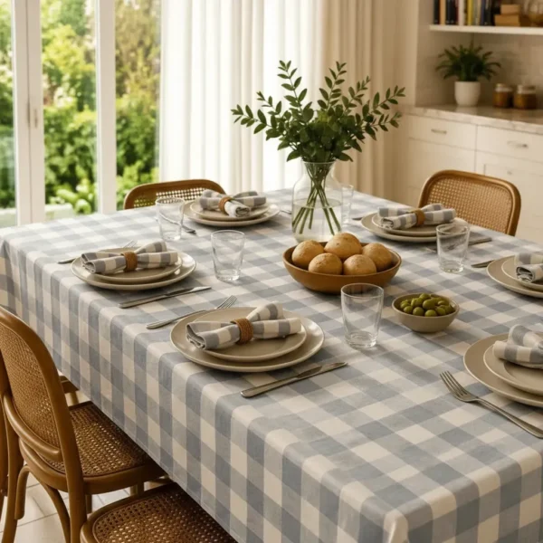 Mantel Picaso Cuadrille Picnic 200x155 Rectangular 80%aLG. Celeste Cuadrille
