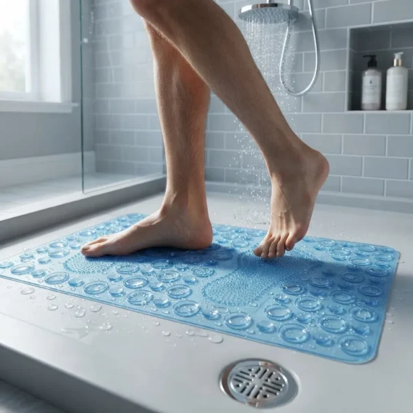 Alfombra De Ducha Pies Antideslizante Pvc Bañera 33x64 Azul