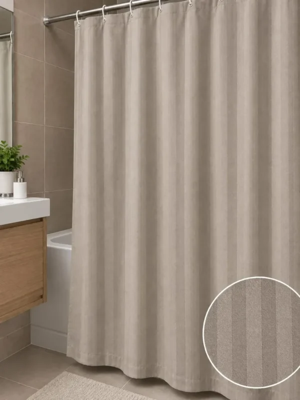 Cortina De Baño Dobby Teflon Hotel Rayada C/ Ganchos 180x180 Vison Dobby