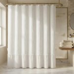 Cortina De Baño Gasa Arrugada C/faldón 180x180 100% Algodón Off White Gasa Arrugada - Imagen 6
